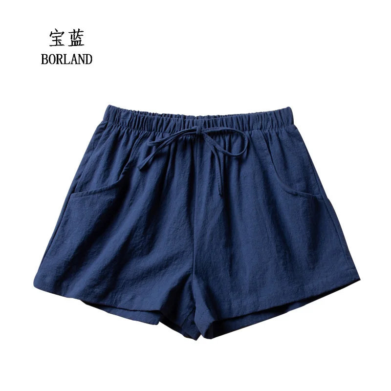 Women's Cotton Linen Shorts - High Waist Casual Workout