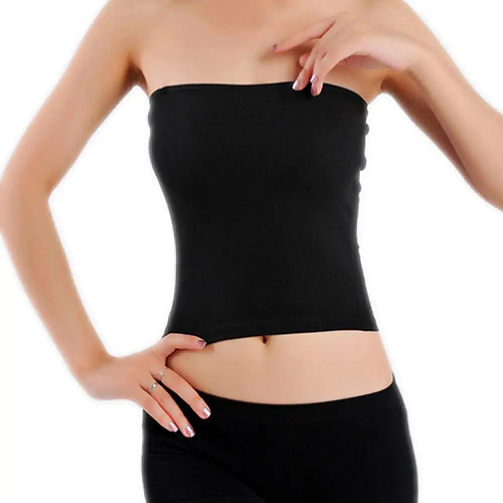 Women Boob Tube Top - Solid Colour Short Strapless Bandeau Tank Top