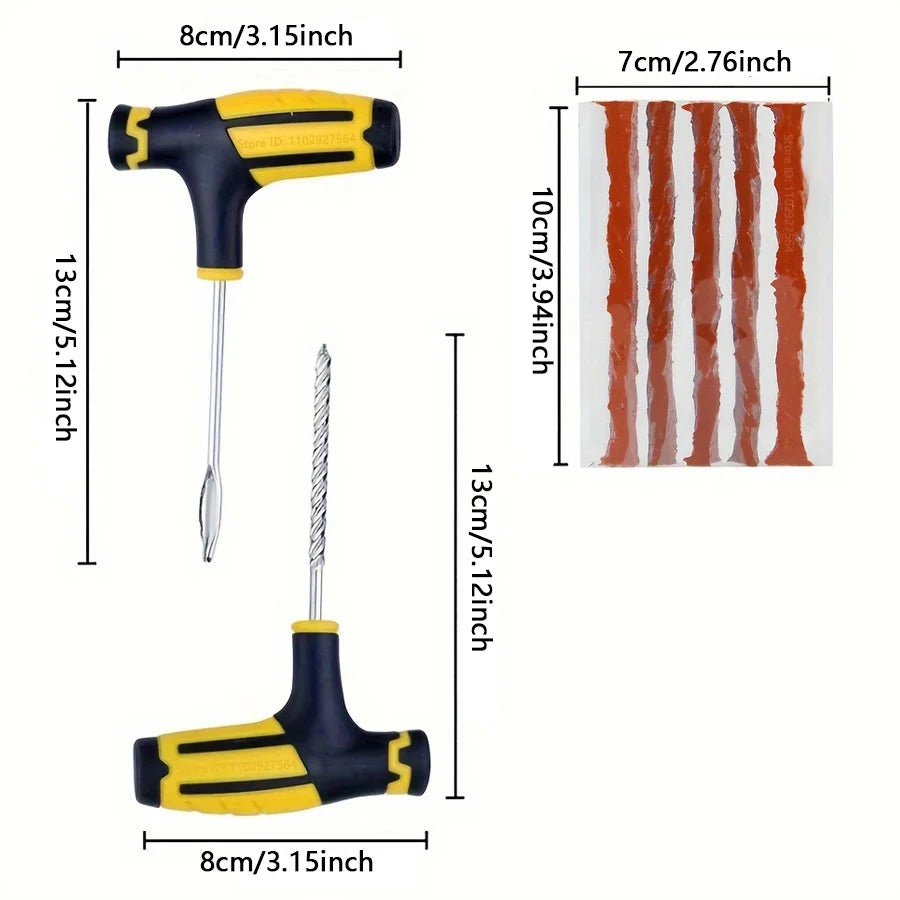 Measurement chart of a screwdriver set with dimensions labeled.