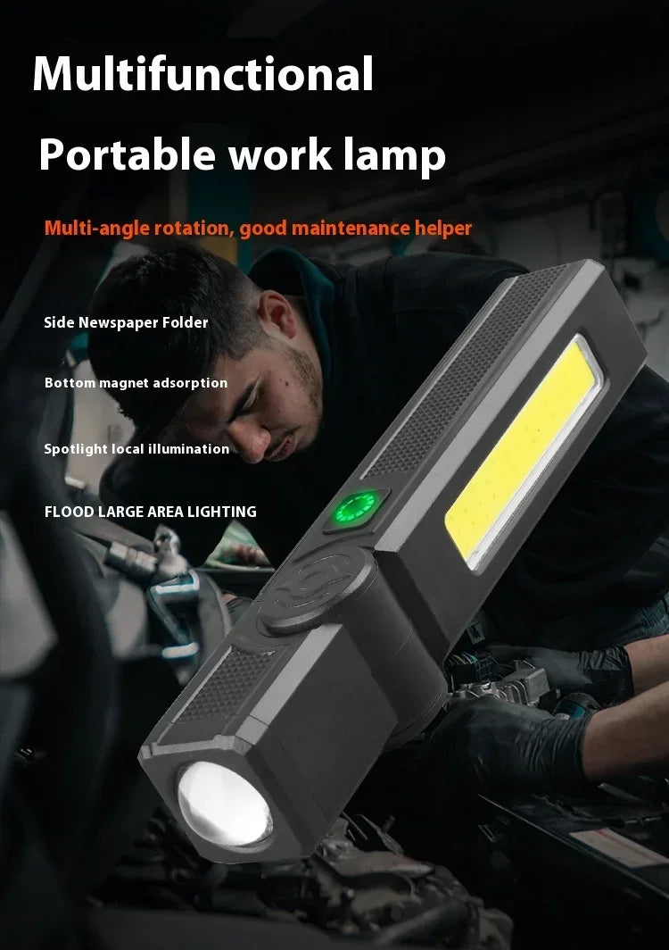 Lampe de travail magnétique à LED COB - Lampe de poche étanche rechargeable par USB