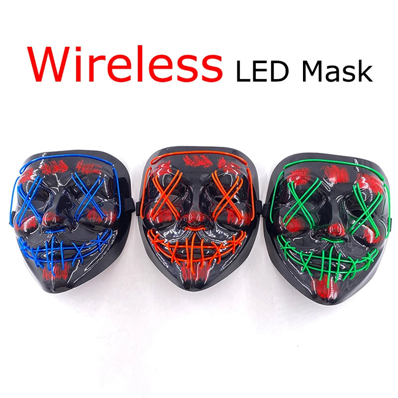 Wireless Neon LED Purge Mask - Glow in Dark Halloween Mask