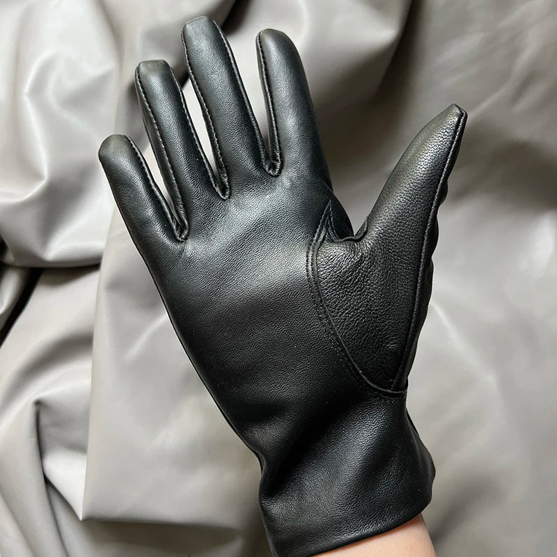 Guantes elegantes de piel de cordero con forro fino para mujer - Piel de oveja auténtica