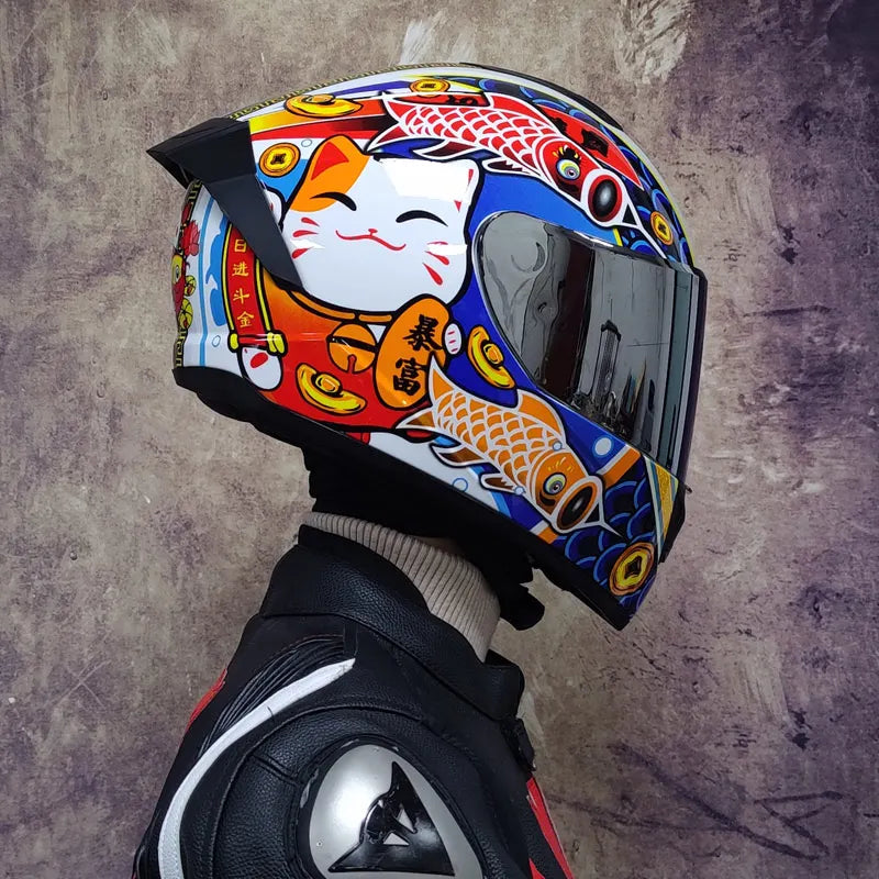 Full Face Racing Motorcycle Helmet - Winter Warm Double Visor