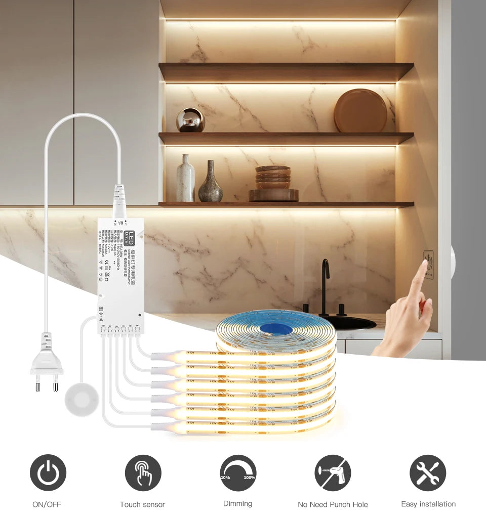 Under Cabinet COB LED Strip - Dimmable Touch Sensor Light