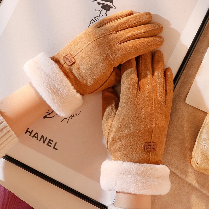 Guantes de invierno de ante para mujer con pantalla táctil - Forro de terciopelo cálido