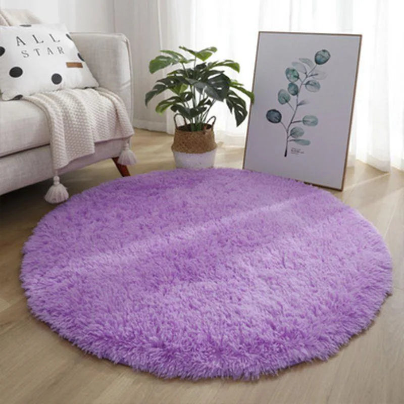 Fluffy Round Rugs for Girls - Soft Shaggy Bedroom Carpet