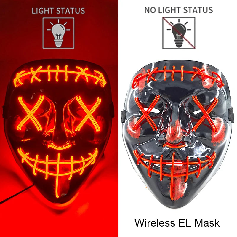 Wireless Neon LED Purge Mask - Glow in Dark Halloween Mask