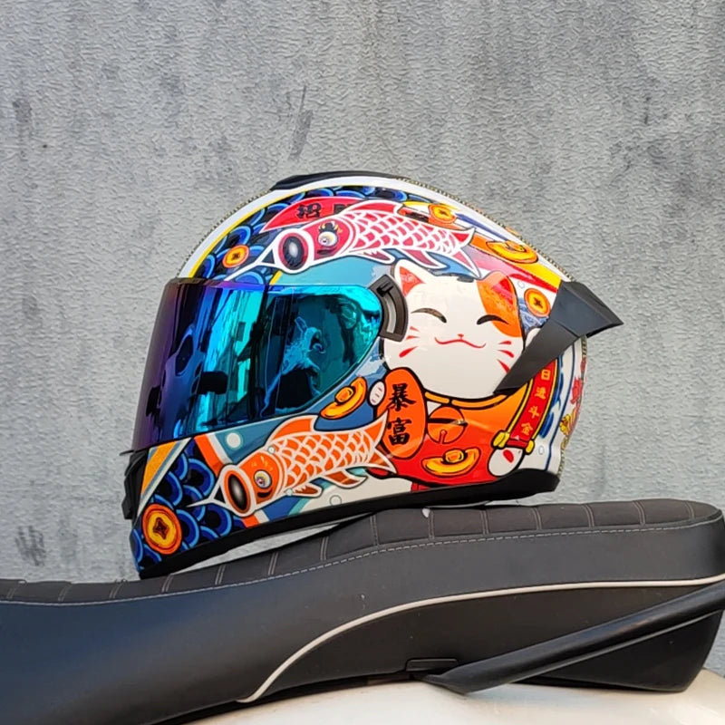 Full Face Racing Motorcycle Helmet - Winter Warm Double Visor