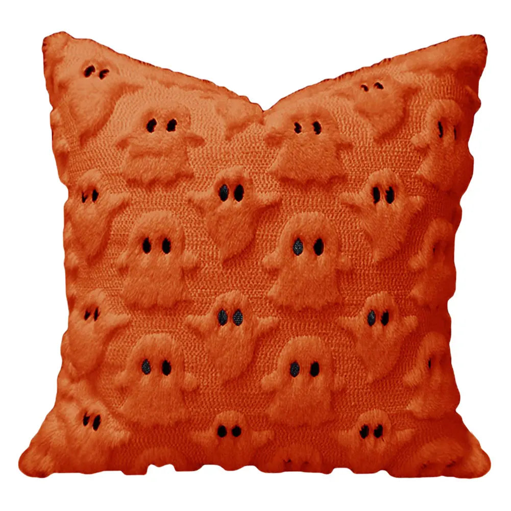 Halloween Ghost Pumpkin Pillowcase - Plush Faux Fur Pillow Cover