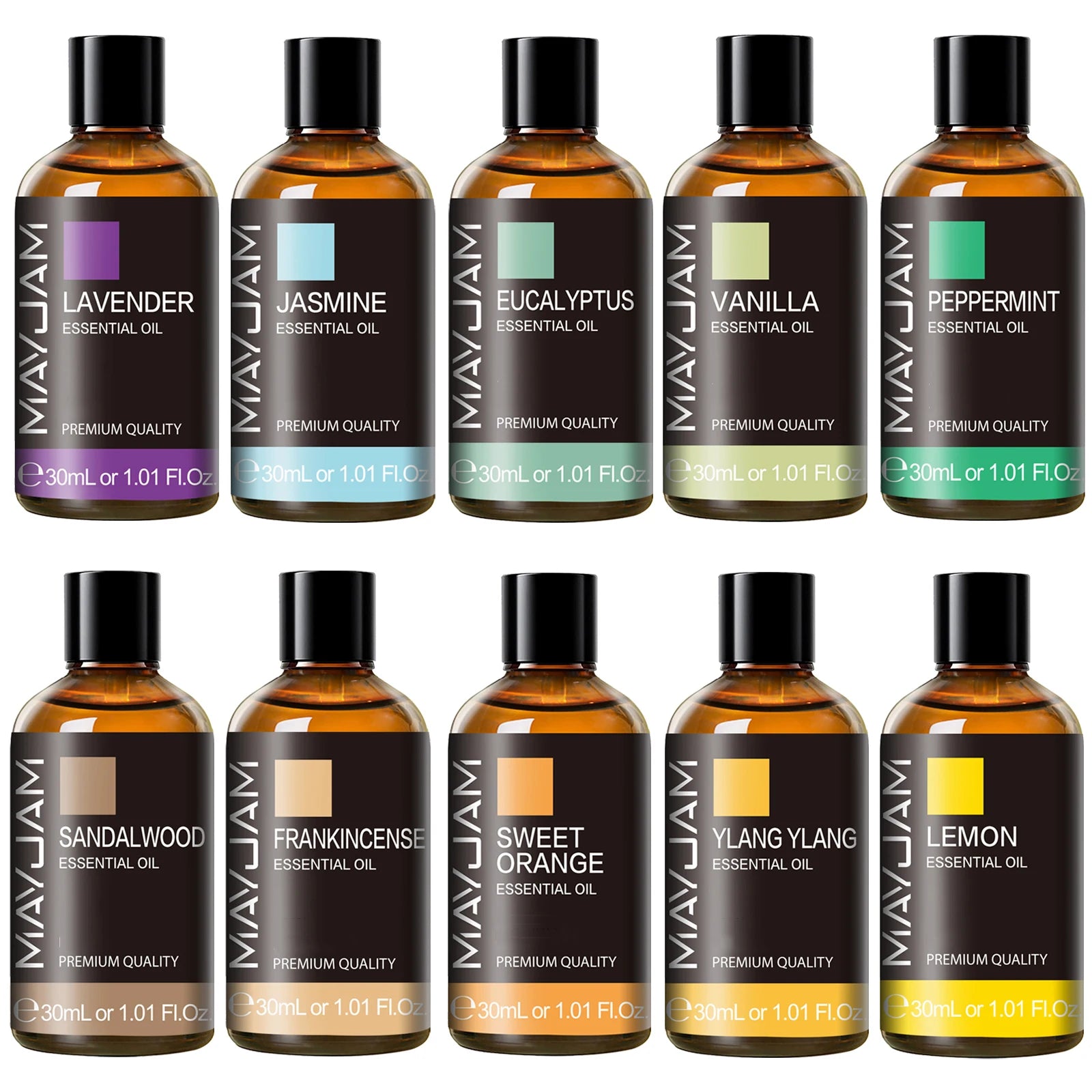30ML Aromatherapy Essential Oil Set - Lavender, Vanilla, Jasmine & More - Bascora