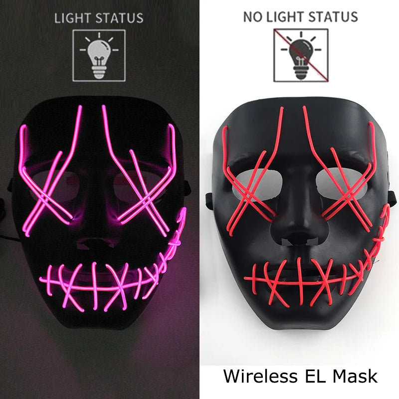 Wireless Neon LED Purge Mask - Glow in Dark Halloween Mask
