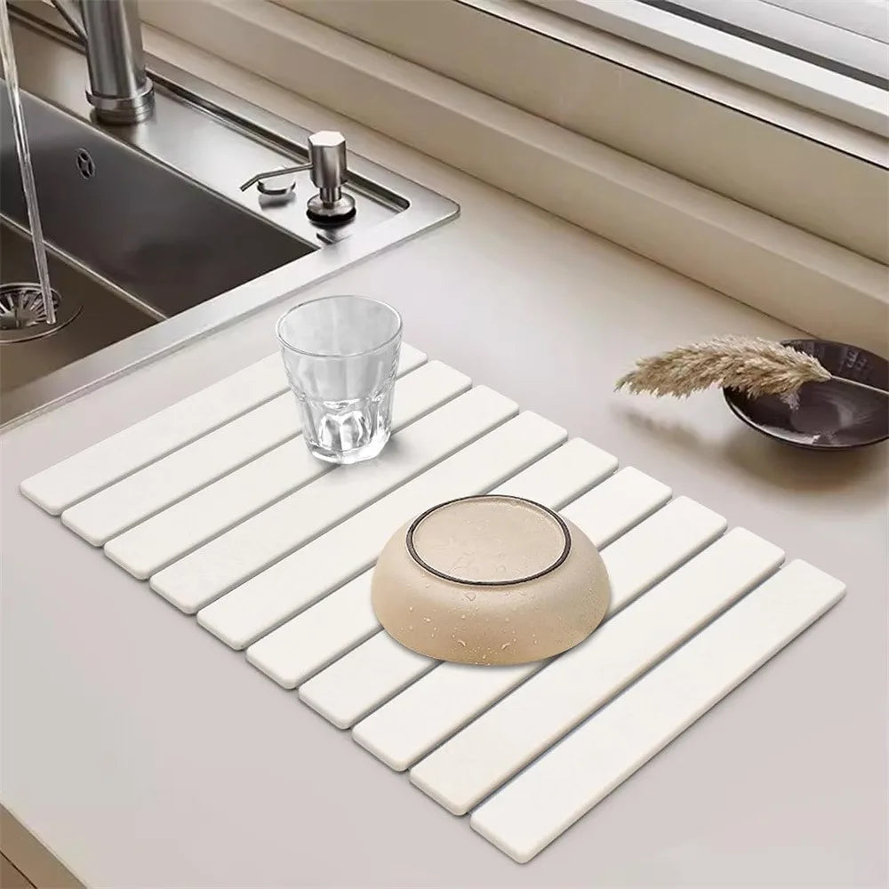 Large Diatomaceous Earth Dish Drying Mat - Collapsible Kitchen Counter Stone