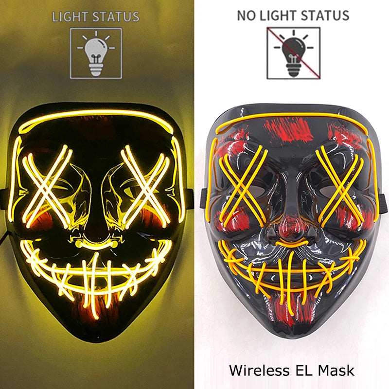 Wireless Neon LED Purge Mask - Glow in Dark Halloween Mask