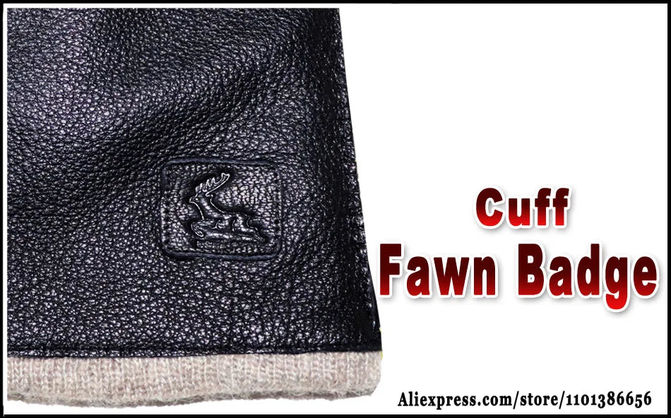 Guantes de piel auténtica de ciervo con textura - Unisex con forro de lana