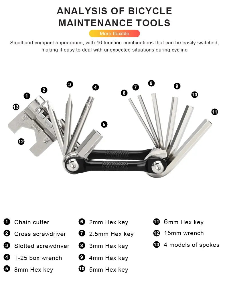 Bicycle Multi Tool - Chain Splitter Wrench Screwdriver Repair Kit