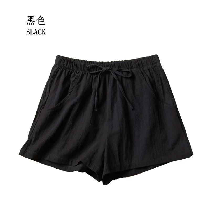 Women's Cotton Linen Shorts - High Waist Casual Workout