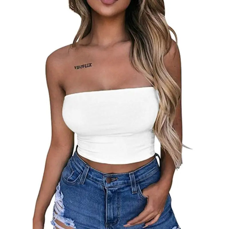 Women's Strapless Crop Tube Top - Stretchy Bandeau Bra