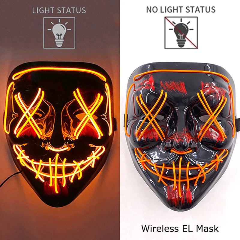 Wireless Neon LED Purge Mask - Glow in Dark Halloween Mask