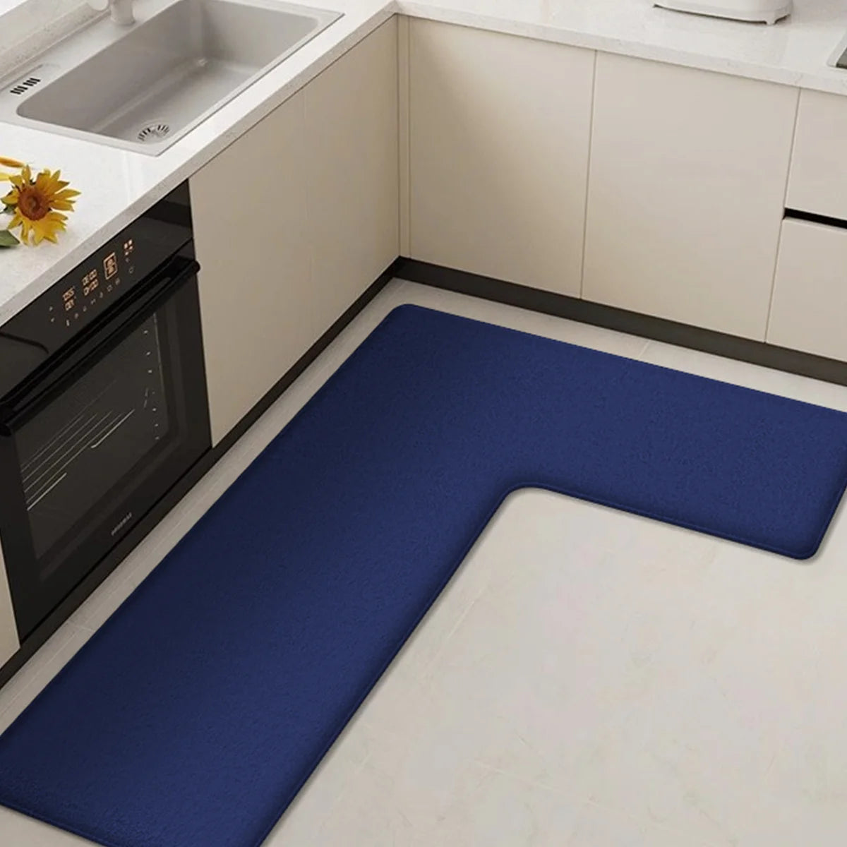 Thickened Corner Floor Mat - Soft Flannel L-Shaped Kitchen Mat