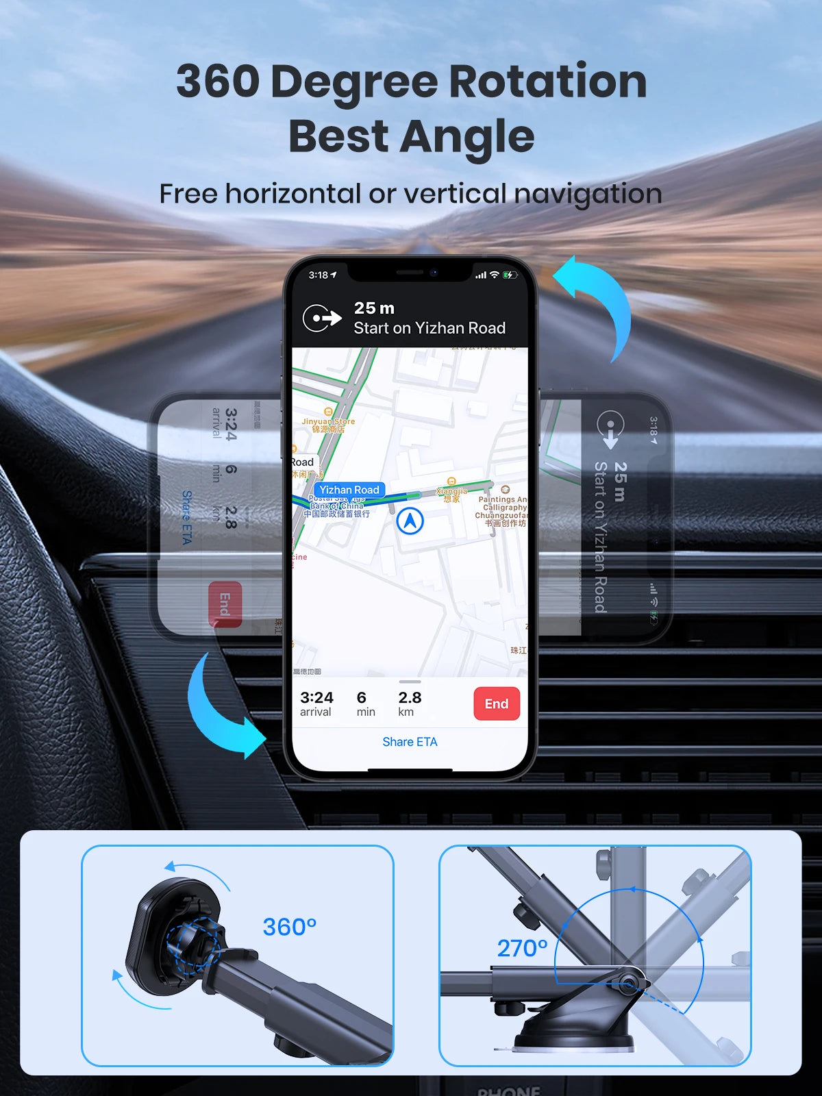 Car Phone Holder - Magnetic Phone Car Mount for Dashboard or Windscreen