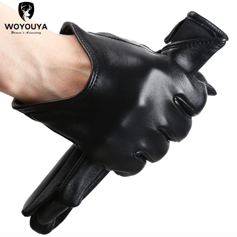 Guantes de cuero de moda para mujer: mitones cálidos de invierno