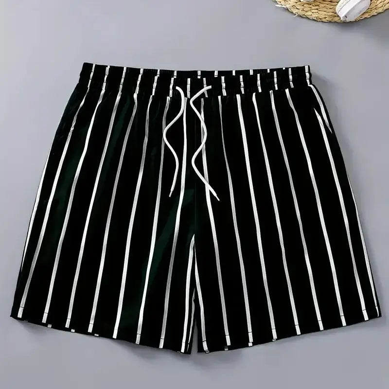 Men's Lightweight Stripe Swim Shorts - Quick Dry Breathable Beach Shorts - Bascora