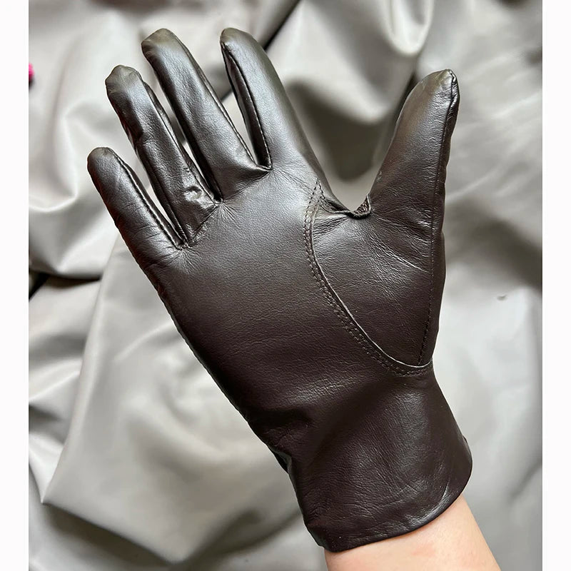 Guantes elegantes de piel de cordero con forro fino para mujer - Piel de oveja auténtica
