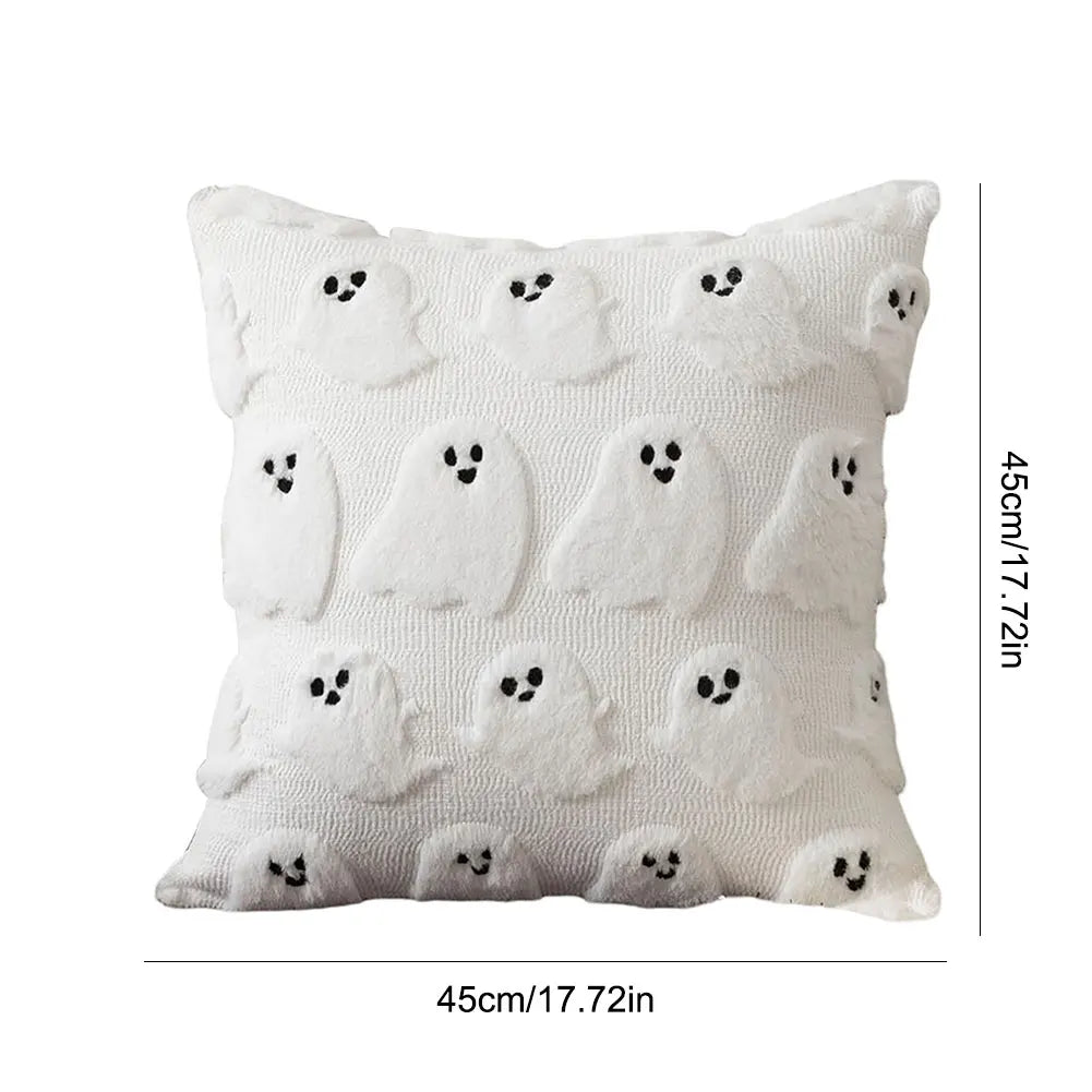 Halloween Ghost Pumpkin Pillowcase - Plush Faux Fur Pillow Cover