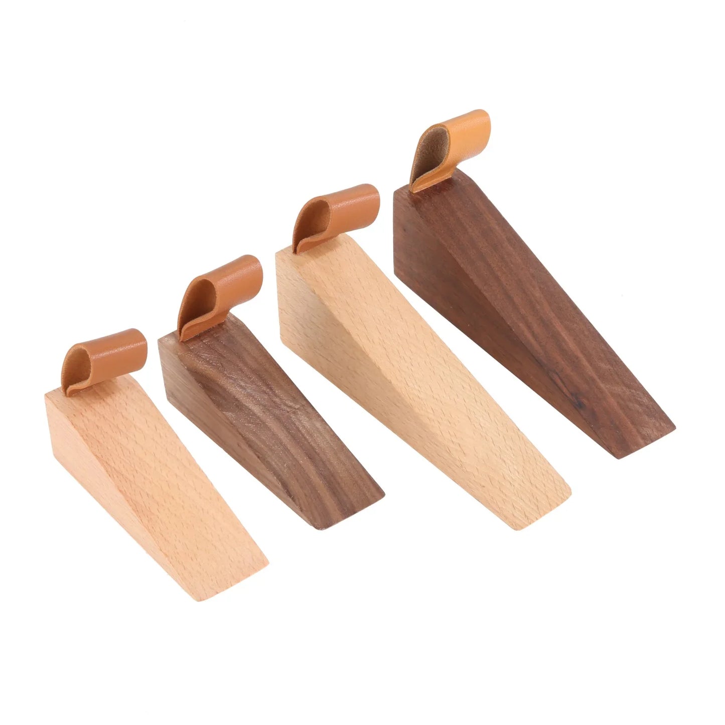 Solid Wood Door Stopper - Non-Slip Baby Safety Wedge with Leather Rope