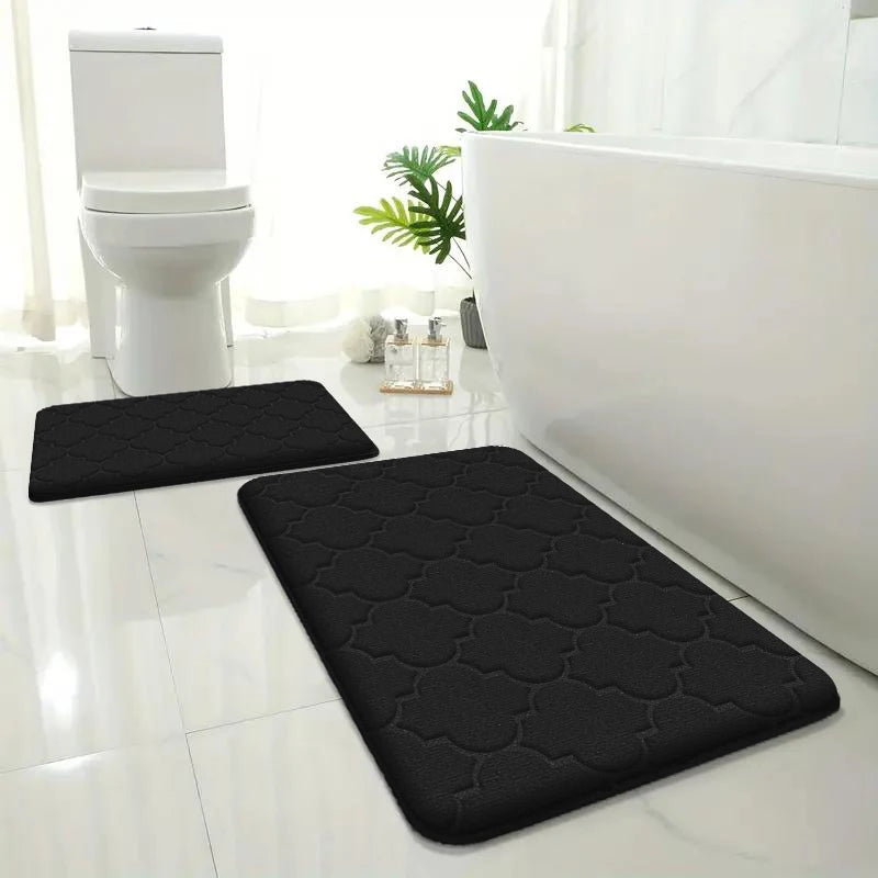 Embossed Flannel Bath Mat Set - Non-Slip Absorbent Floor Mats