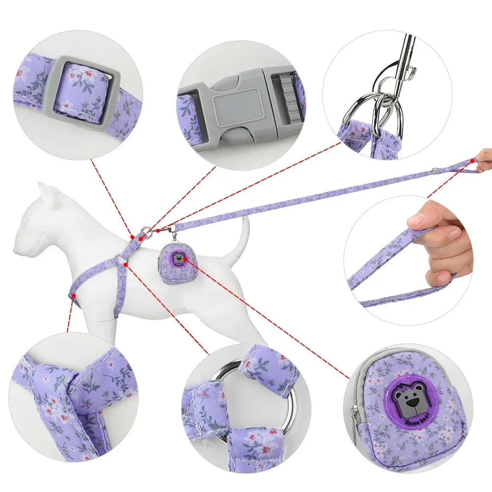 Pet Chest Harness Leash Set - Floral Backpack