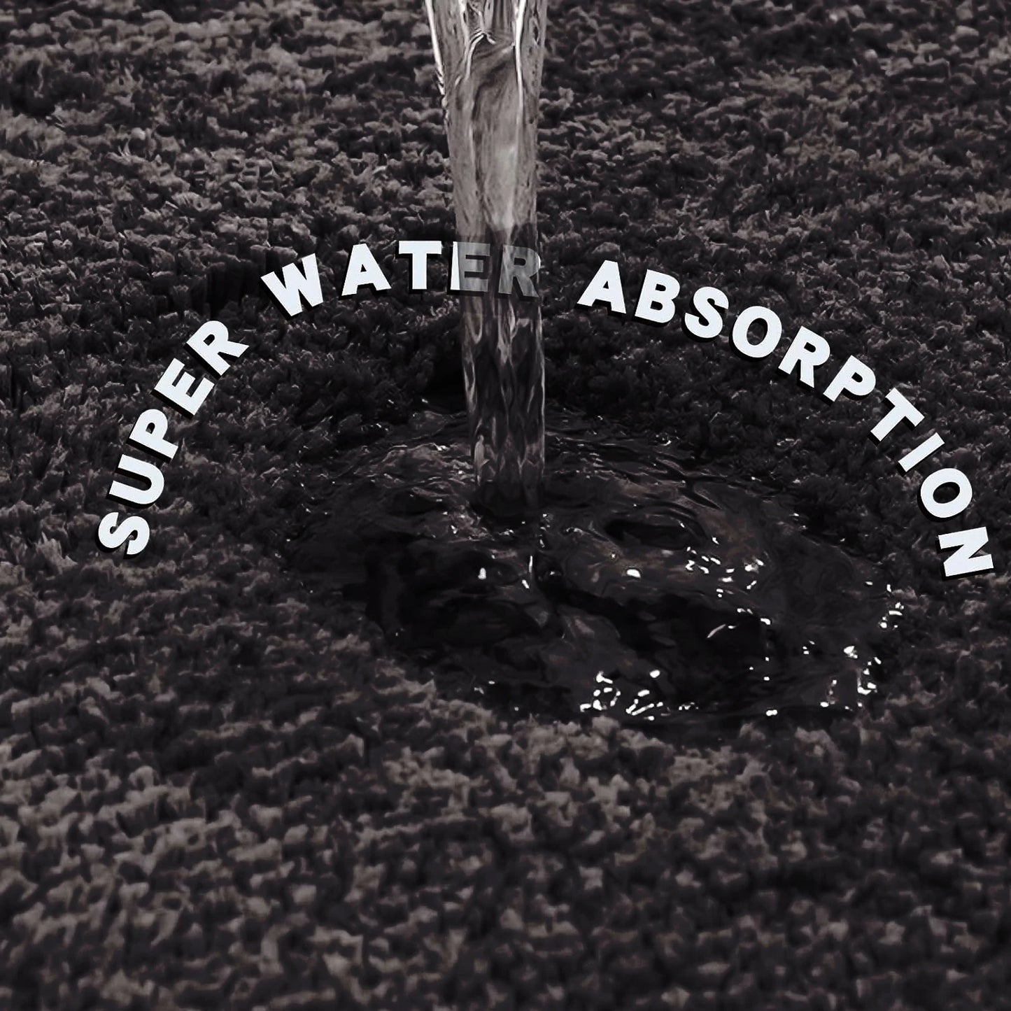 Water being absorbed into a textured black surface with 'Super Water Absorption' text.