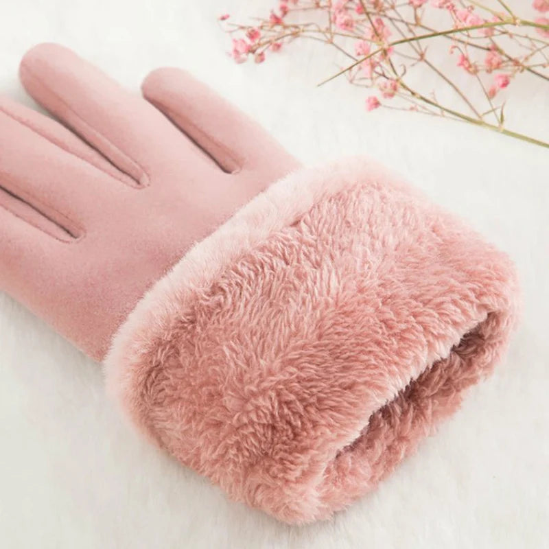 Guantes de invierno de ante para mujer con pantalla táctil - Forro de terciopelo cálido