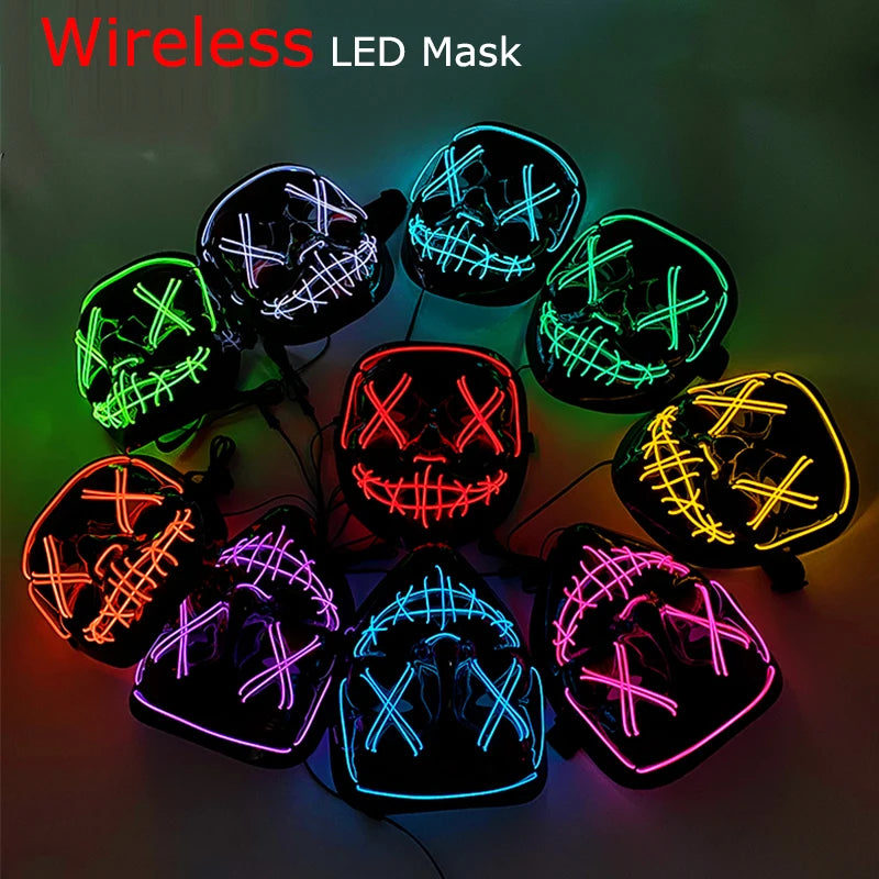Wireless Neon LED Purge Mask - Glow in Dark Halloween Mask