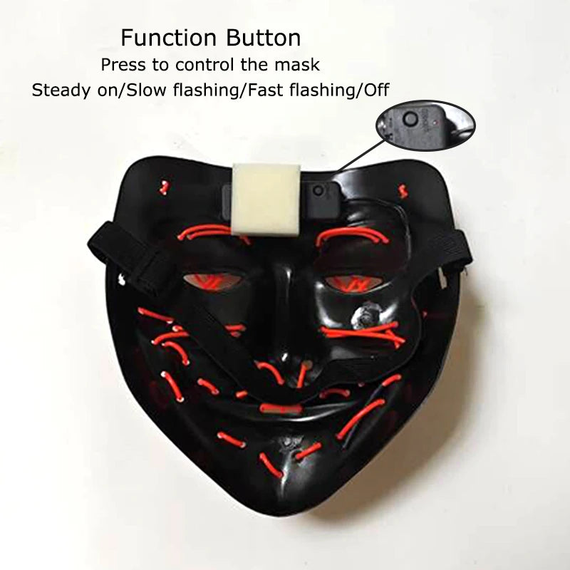 Wireless Neon LED Purge Mask - Glow in Dark Halloween Mask