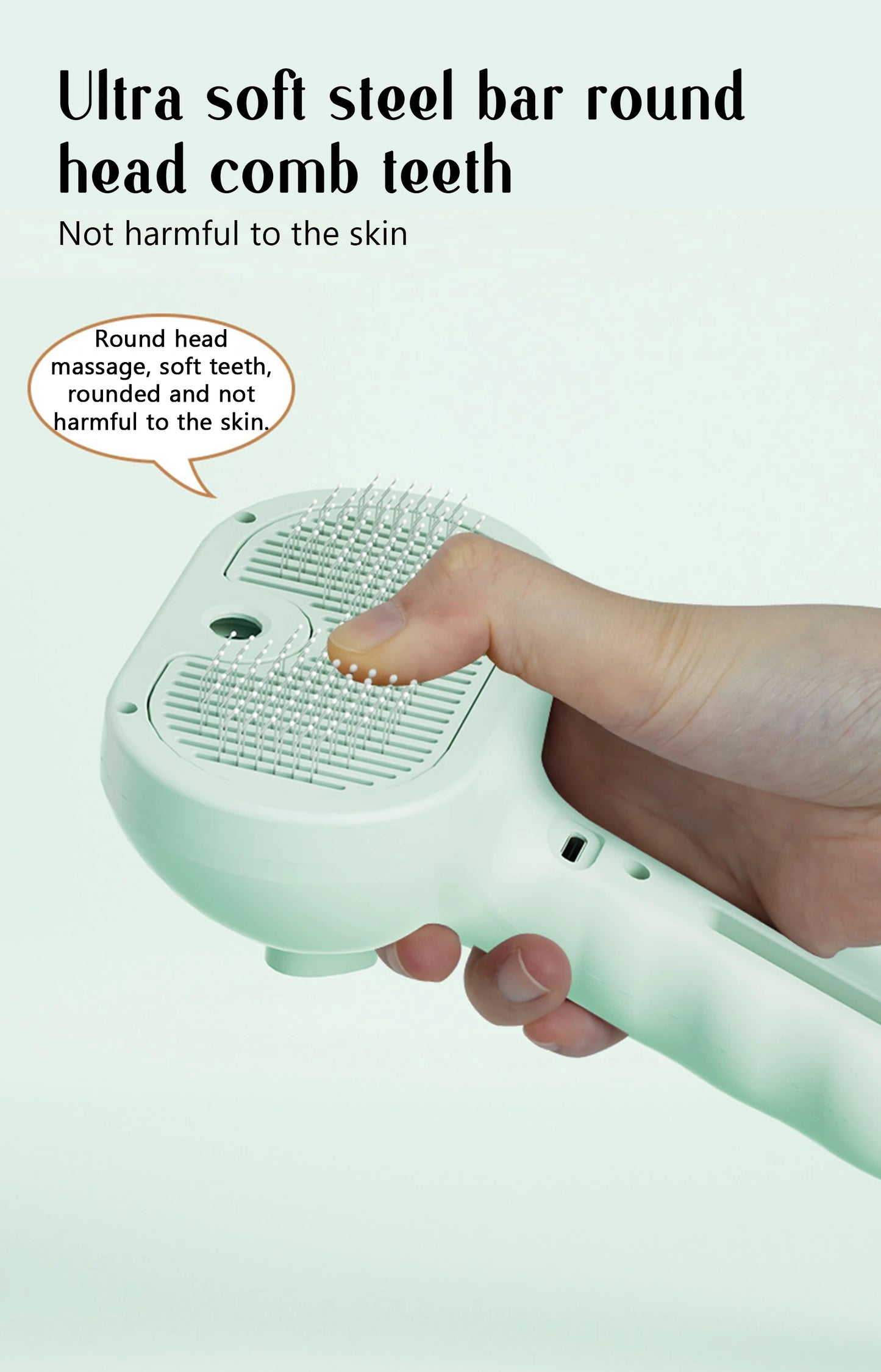 Brosse de massage à vapeur pour animaux de compagnie - Tête ronde sûre avec épilation par pulvérisation