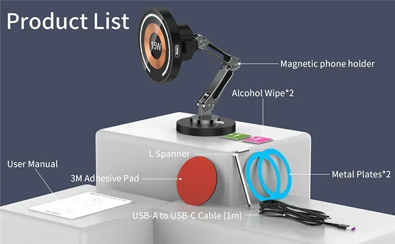 Magnetic Car Wireless Charger Stand - iPhone 15/14/13/12 Mount