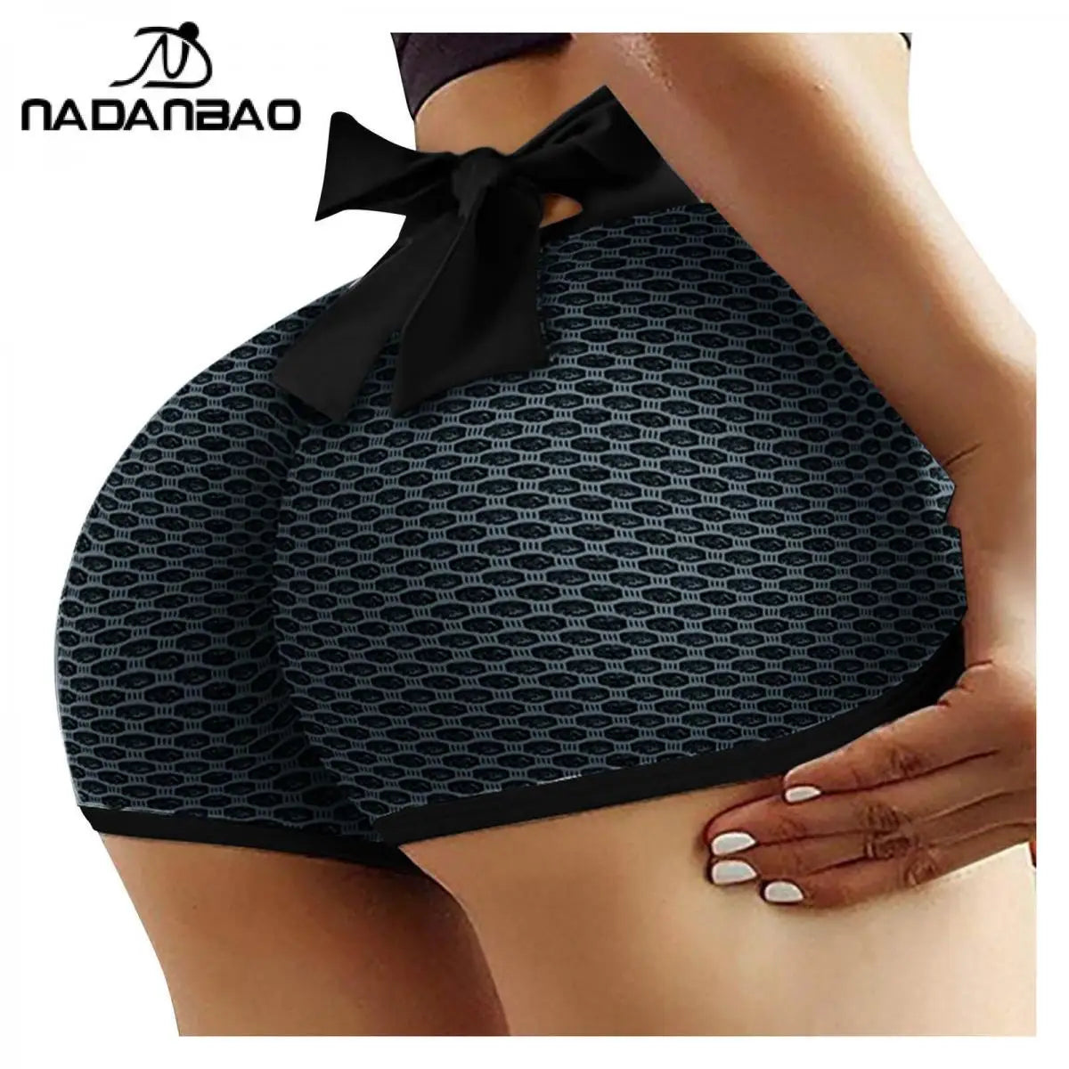Checkered High Waist Yoga Shorts - Honeycomb Fitness Shorts with Bow