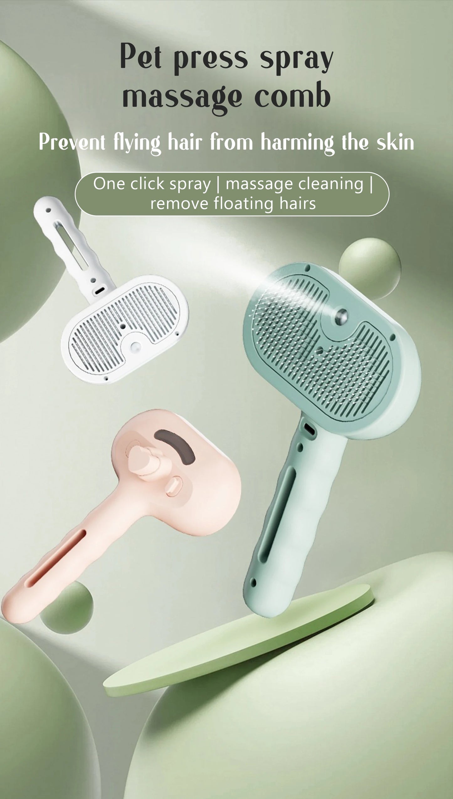 Brosse de massage à vapeur pour animaux de compagnie - Tête ronde sûre avec épilation par pulvérisation