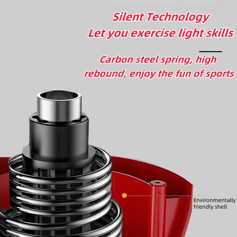 Close-up of a mechanical component with text highlighting 'Silent Technology' and 'Carbon steel spring'.
