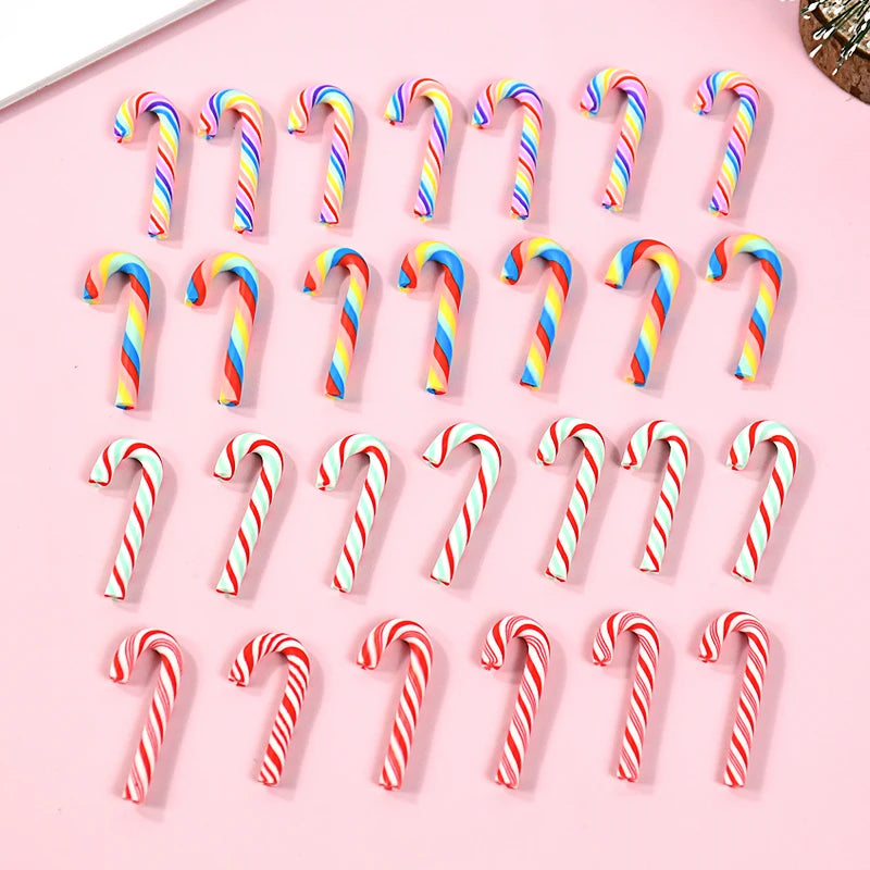 Mini Candy Cane Christmas Decoration - Red White Resin DIY Crafts