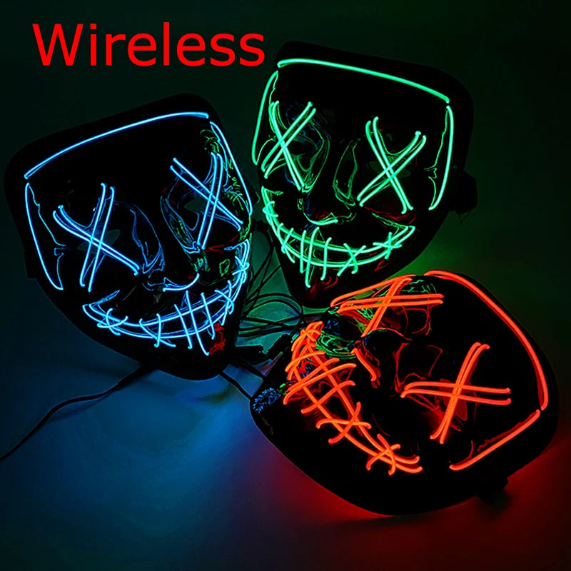 Wireless Neon LED Purge Mask - Glow in Dark Halloween Mask