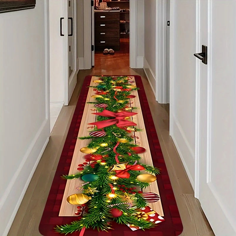 Christmas Ring Runner Mat - Rustic Farmhouse Decorative Rug