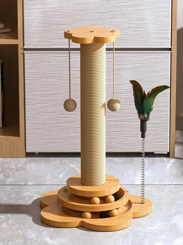 Plateau tournant en bois massif pour chat – Griffoir durable | Balles et bâtons