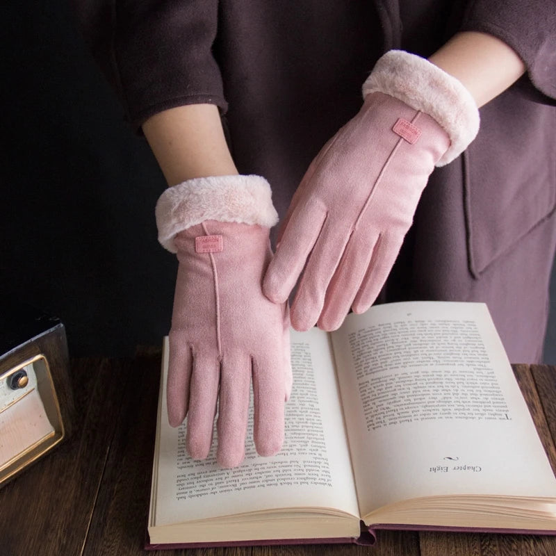 Guantes de invierno de ante para mujer con pantalla táctil - Forro de terciopelo cálido