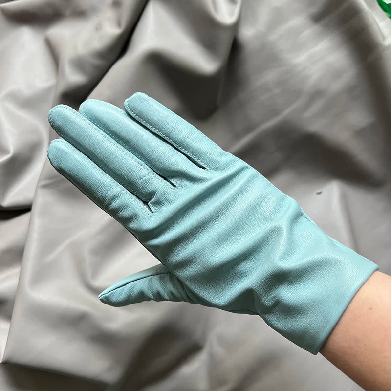 Guantes elegantes de piel de cordero con forro fino para mujer - Piel de oveja auténtica