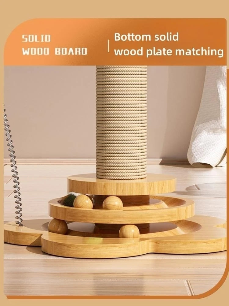 Plateau tournant en bois massif pour chat – Griffoir durable | Balles et bâtons