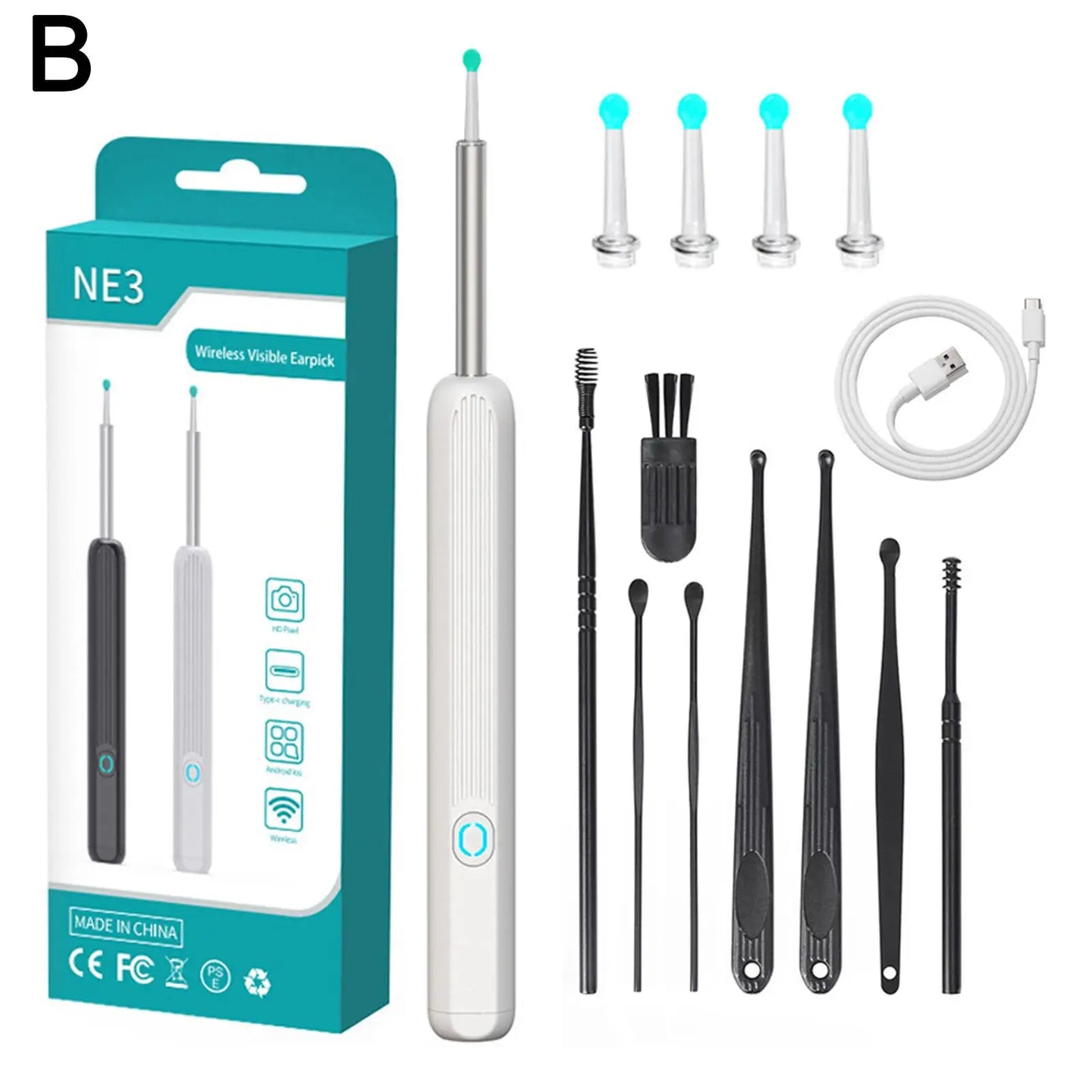Nettoyeur d'oreilles intelligent et visuel avec caméra et lumière LED, outil sans fil pour éliminer le cérumen, otoscope de haute précision, nettoyage sûr et indolore, facile