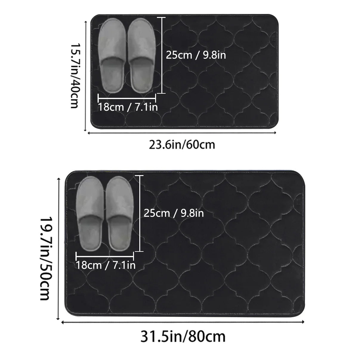 Embossed Flannel Bath Mat Set - Non-Slip Absorbent Floor Mats