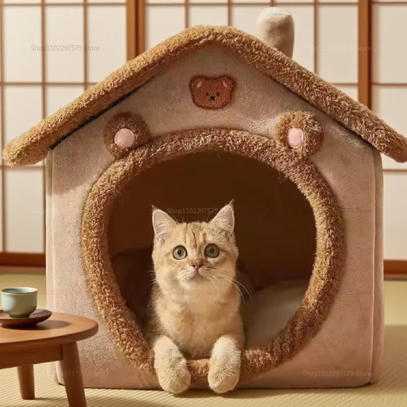 Foldable Washable Pet House - Soft Cave Bed for Small Dogs & Cats